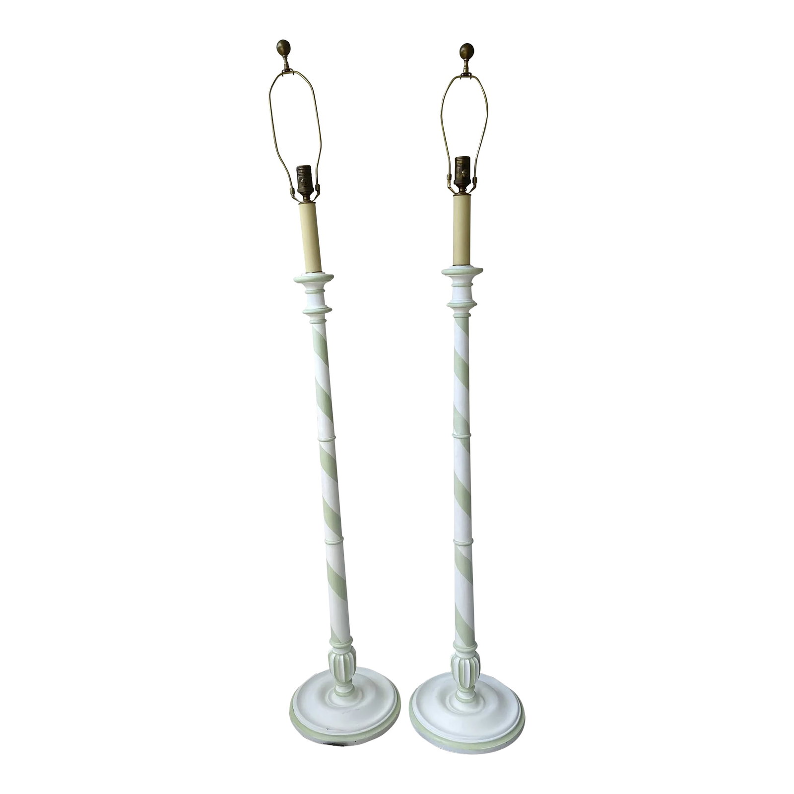 Visual Comfort & Co. Coastal Boho Sussex Floor Lamps Painted White and Pale Green - Set of 2: Fabulous set of 2 Coastal Visual Comfort & Co Sussex Floor Lamp Painted White and Pale Green. If you're looking to bring that coastal vibe to your room, you've found your lamps! These have been