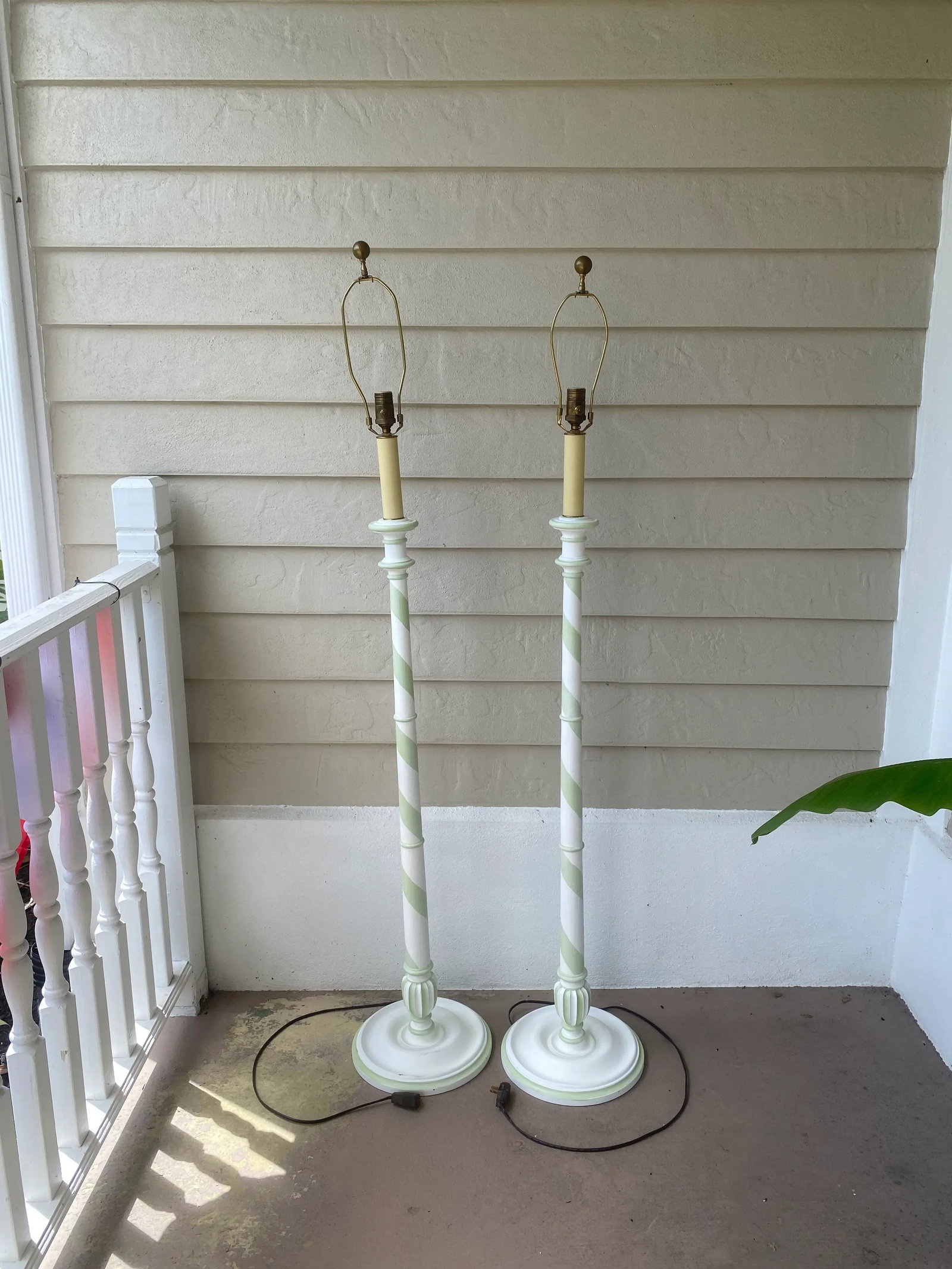Visual Comfort & Co. Coastal Boho Sussex Floor Lamps Painted White and Pale Green - Set of 2 - 8