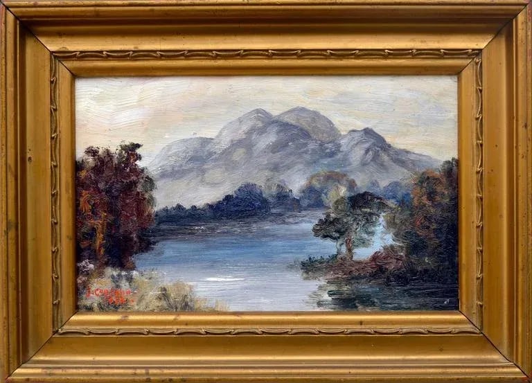 Early 20th Century "Scottish Reflections, Ben Venue and Loch Achray Scotland" Landscape Oil Painting (1 of 8)
