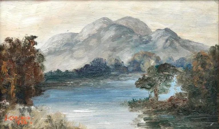 Early 20th Century "Scottish Reflections, Ben Venue and Loch Achray Scotland" Landscape Oil Painting - 2