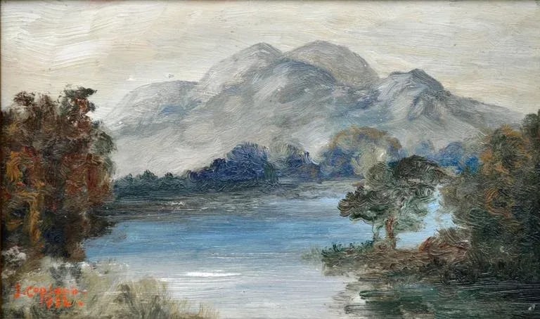 Early 20th Century "Scottish Reflections, Ben Venue and Loch Achray Scotland" Landscape Oil Painting - 4