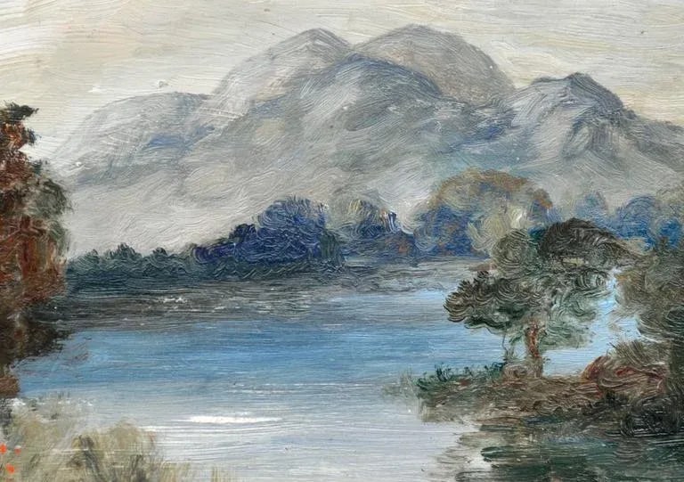Early 20th Century "Scottish Reflections, Ben Venue and Loch Achray Scotland" Landscape Oil Painting - 5