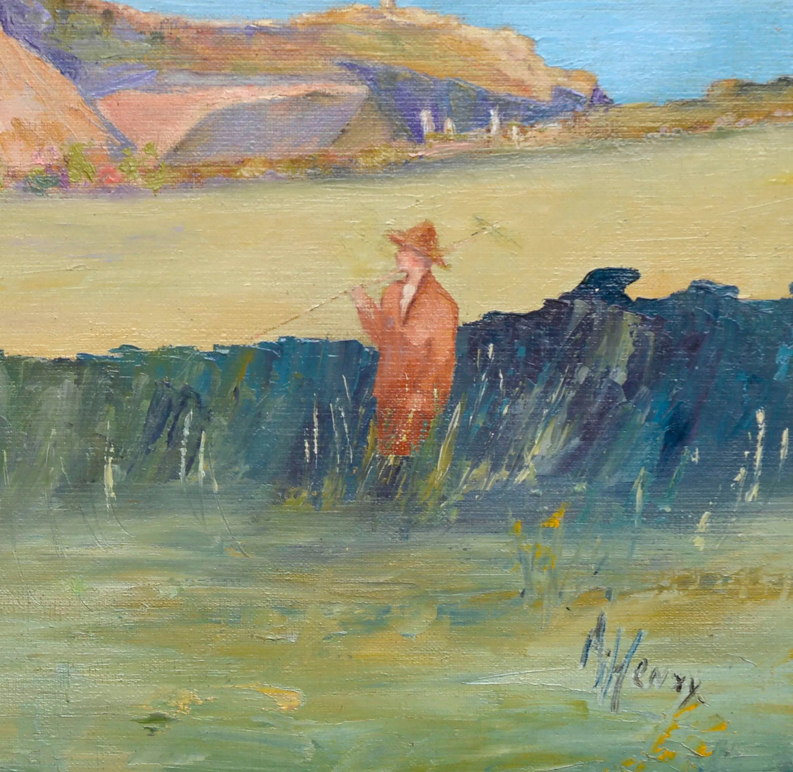 Early 20th Century "Home on the Coast Brittany, France" Expressionist Style Landscape Oil Painting - 2