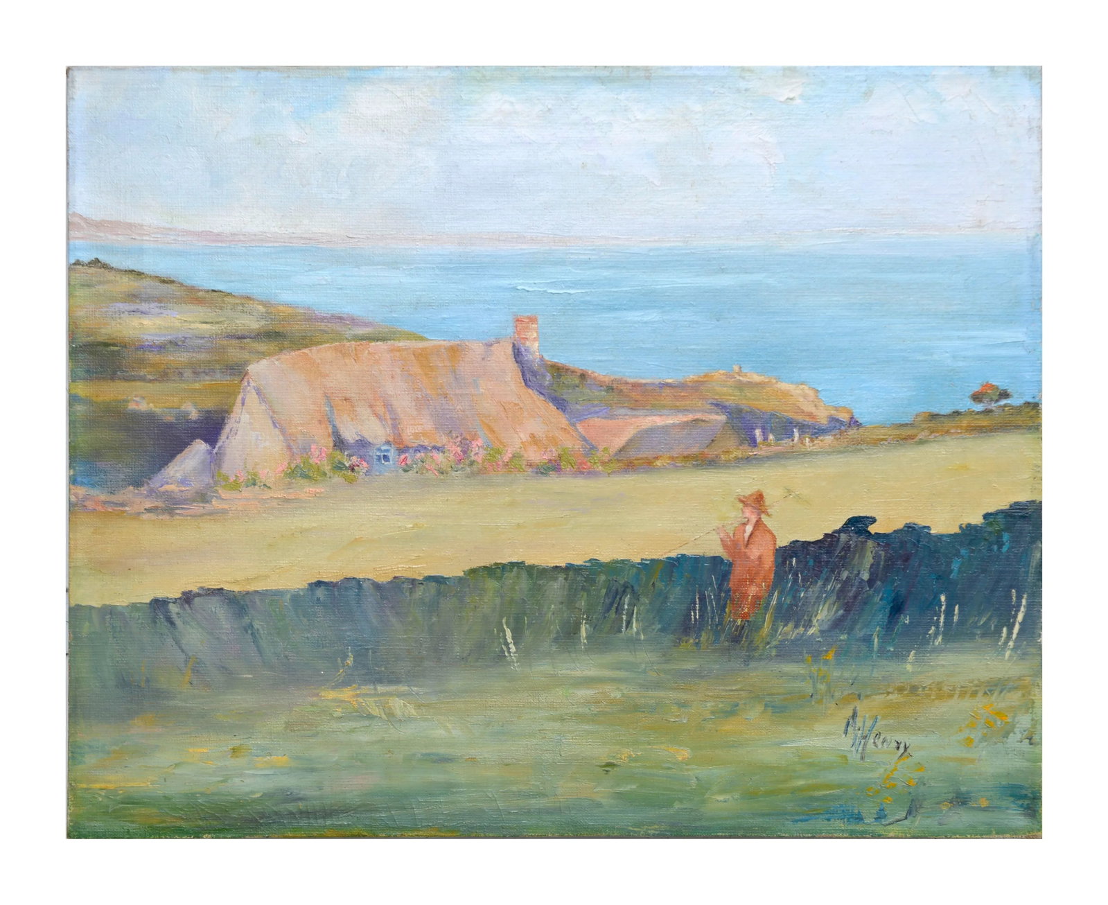 Early 20th Century "Home on the Coast Brittany, France" Expressionist Style Landscape Oil Painting - 5