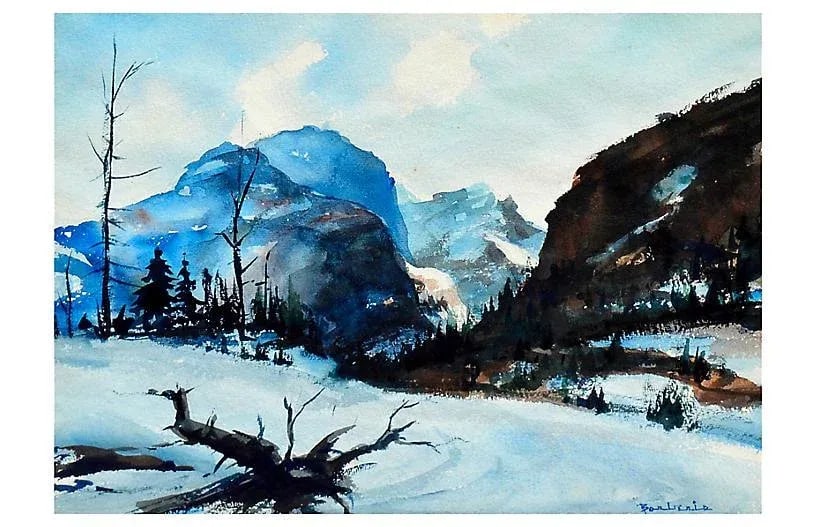 1970s "Yosemite Winter" Landscape Watercolor Painting, Framed - 2