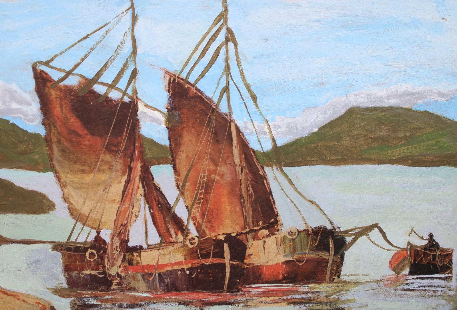 Vintage Nautical Sailboat Original Oil Painting - 11