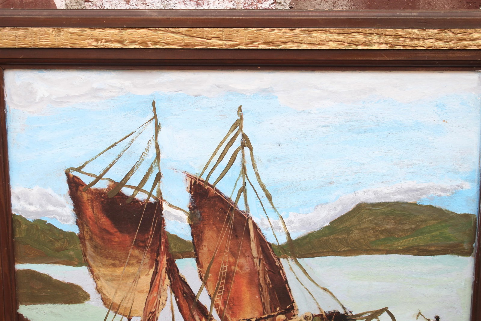 Vintage Nautical Sailboat Original Oil Painting - 12