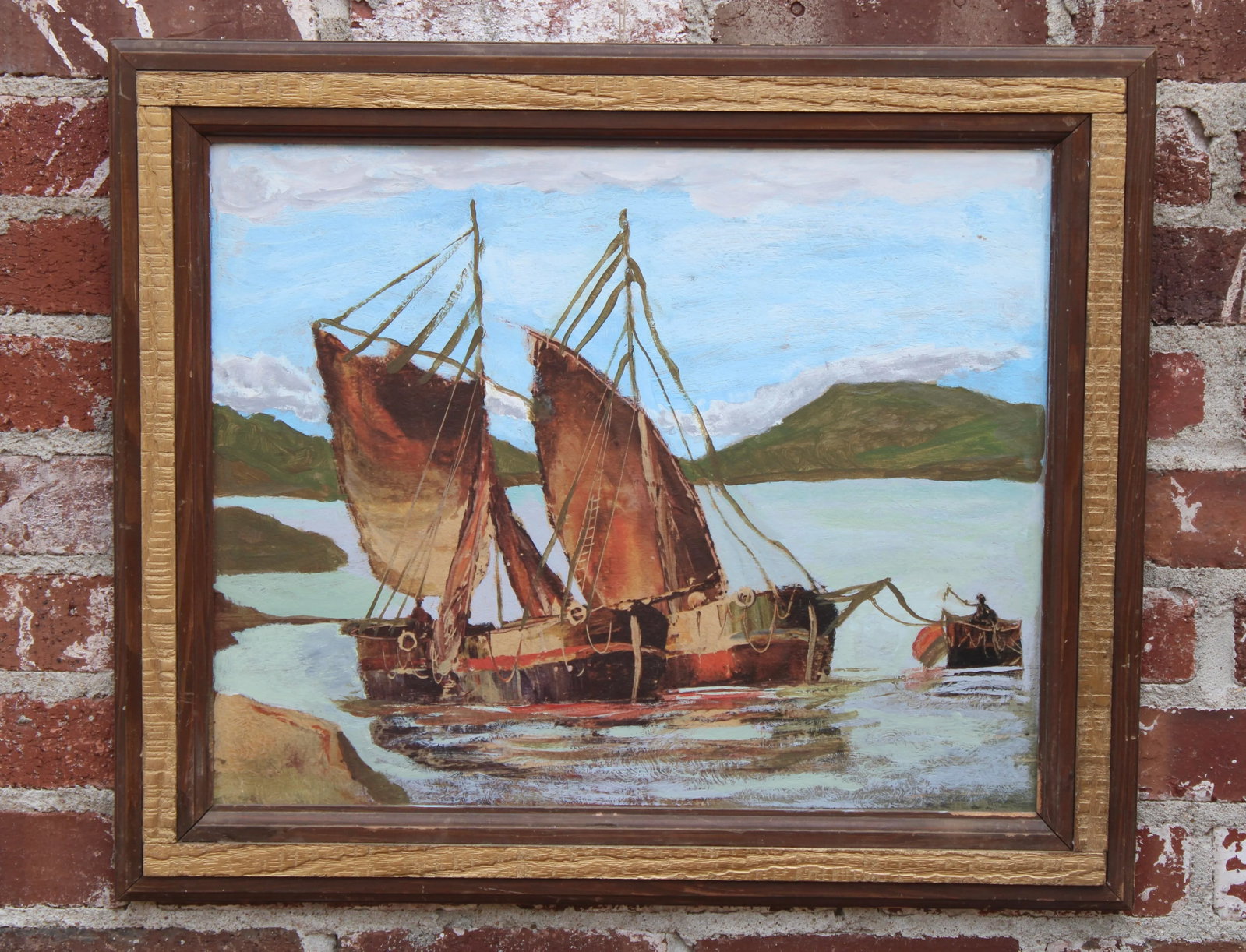 Vintage Nautical Sailboat Original Oil Painting - 2