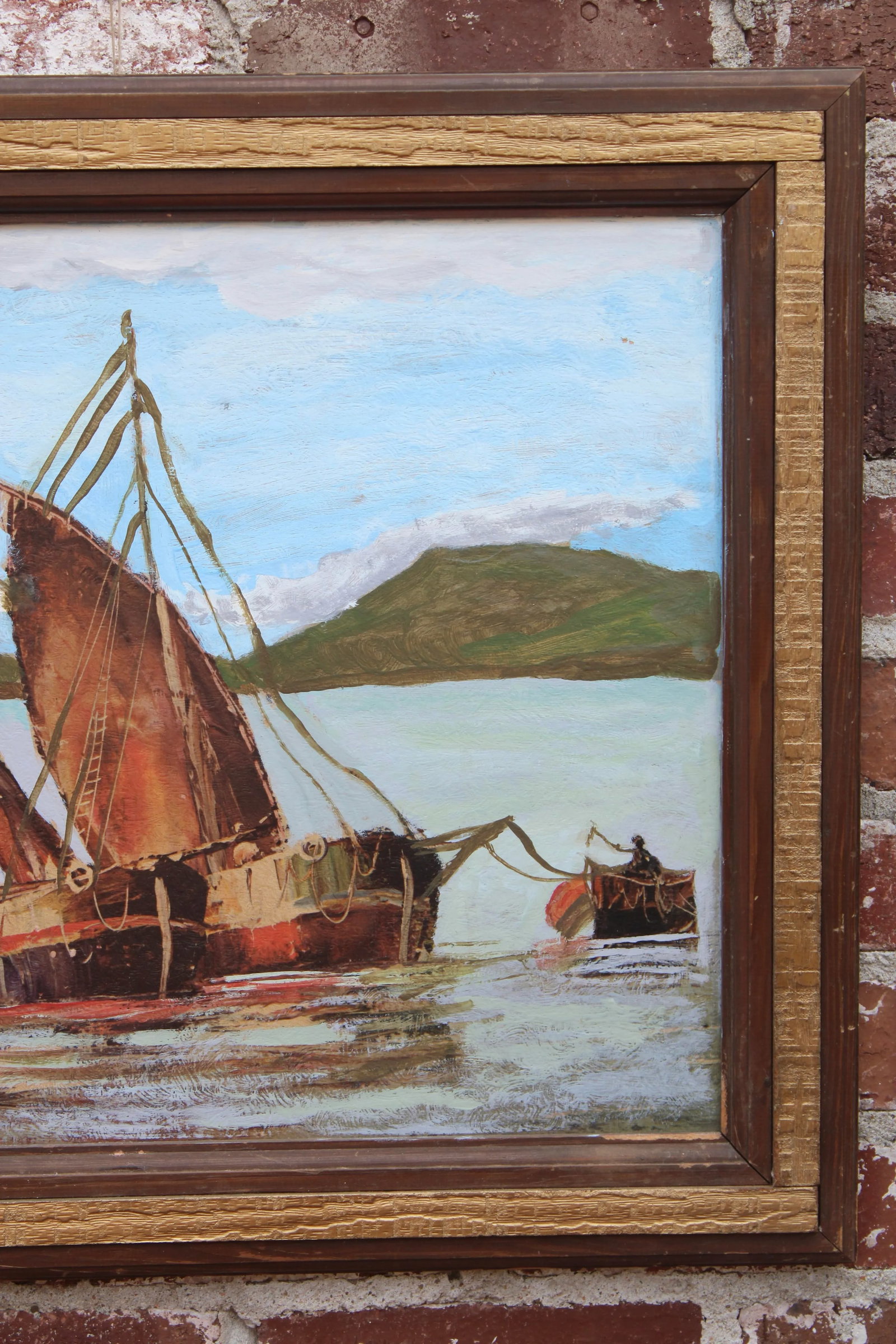 Vintage Nautical Sailboat Original Oil Painting - 3