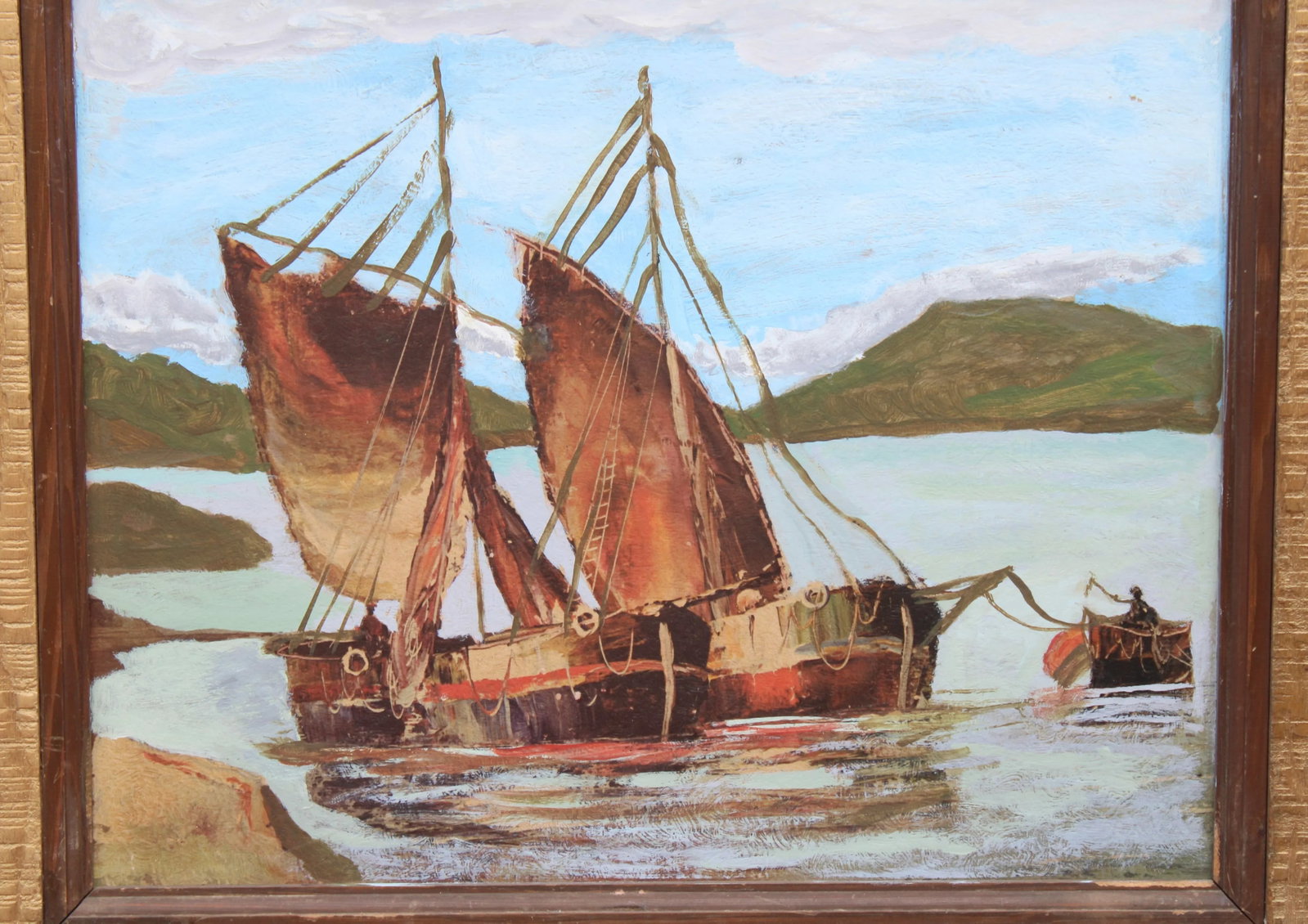 Vintage Nautical Sailboat Original Oil Painting - 4