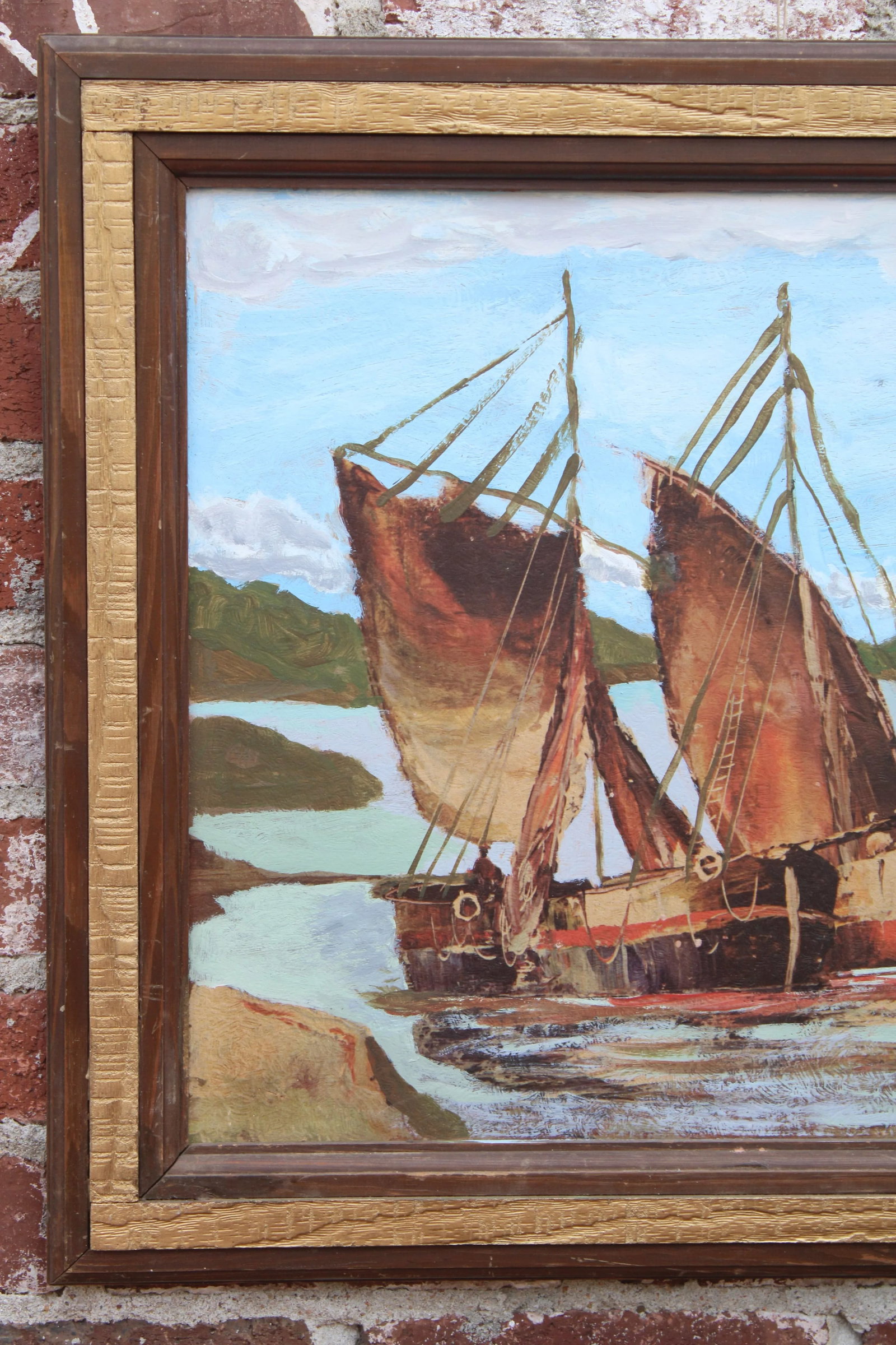 Vintage Nautical Sailboat Original Oil Painting - 5