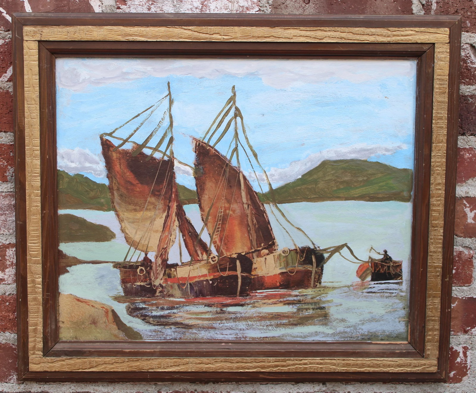 Vintage Nautical Sailboat Original Oil Painting - 6
