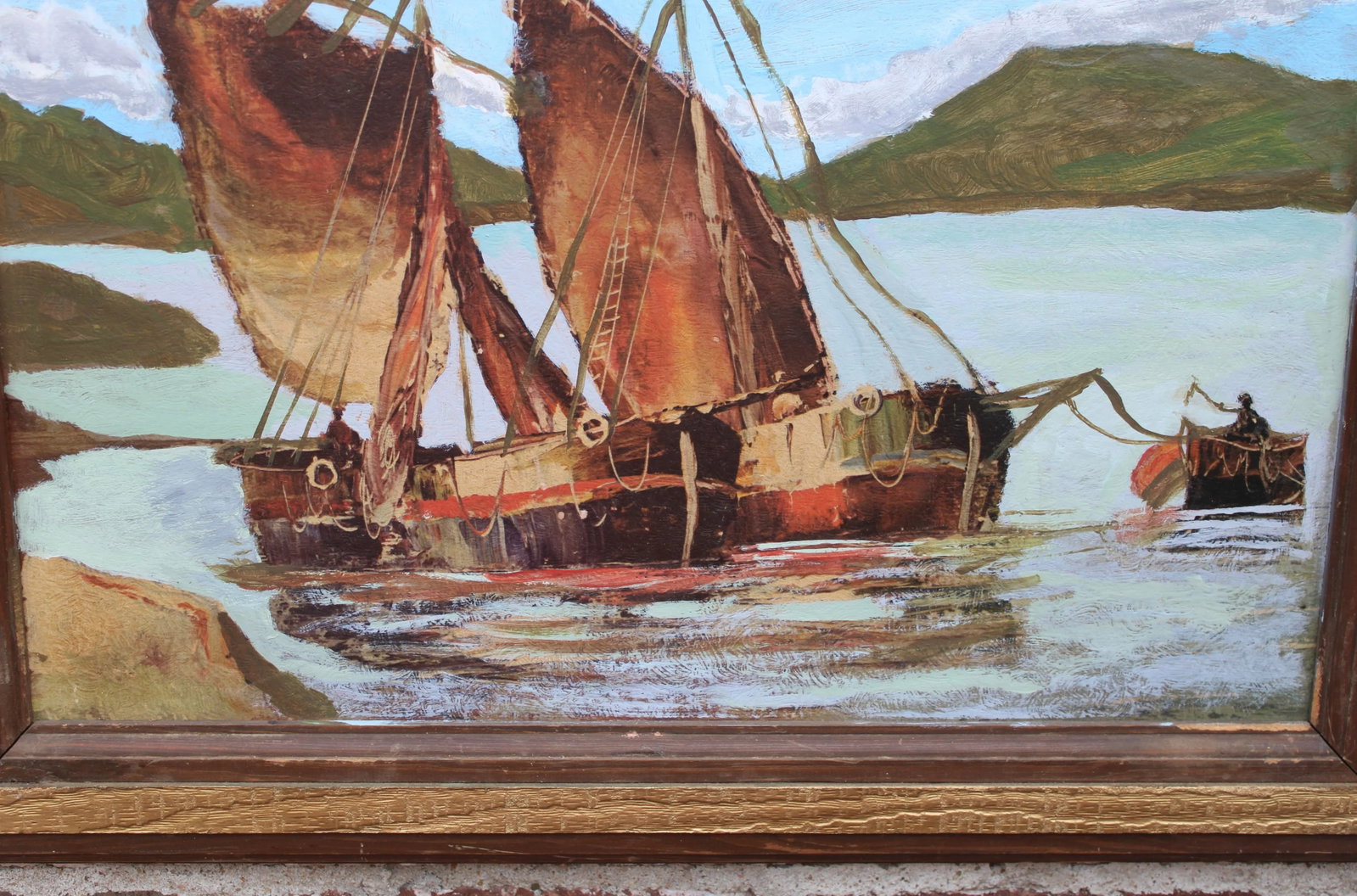 Vintage Nautical Sailboat Original Oil Painting - 7