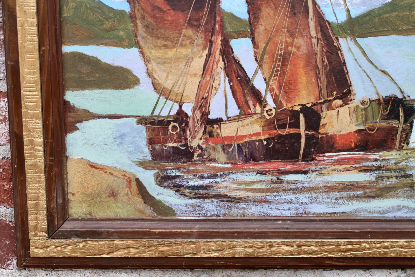 Vintage Nautical Sailboat Original Oil Painting - 8