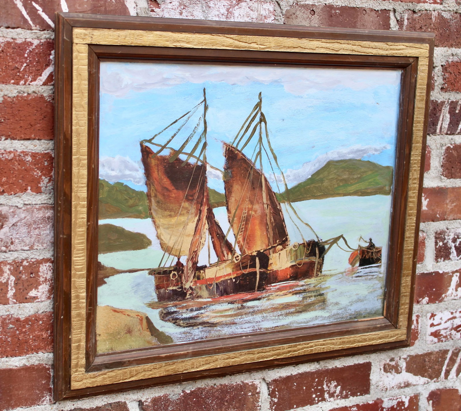 Vintage Nautical Sailboat Original Oil Painting - 9