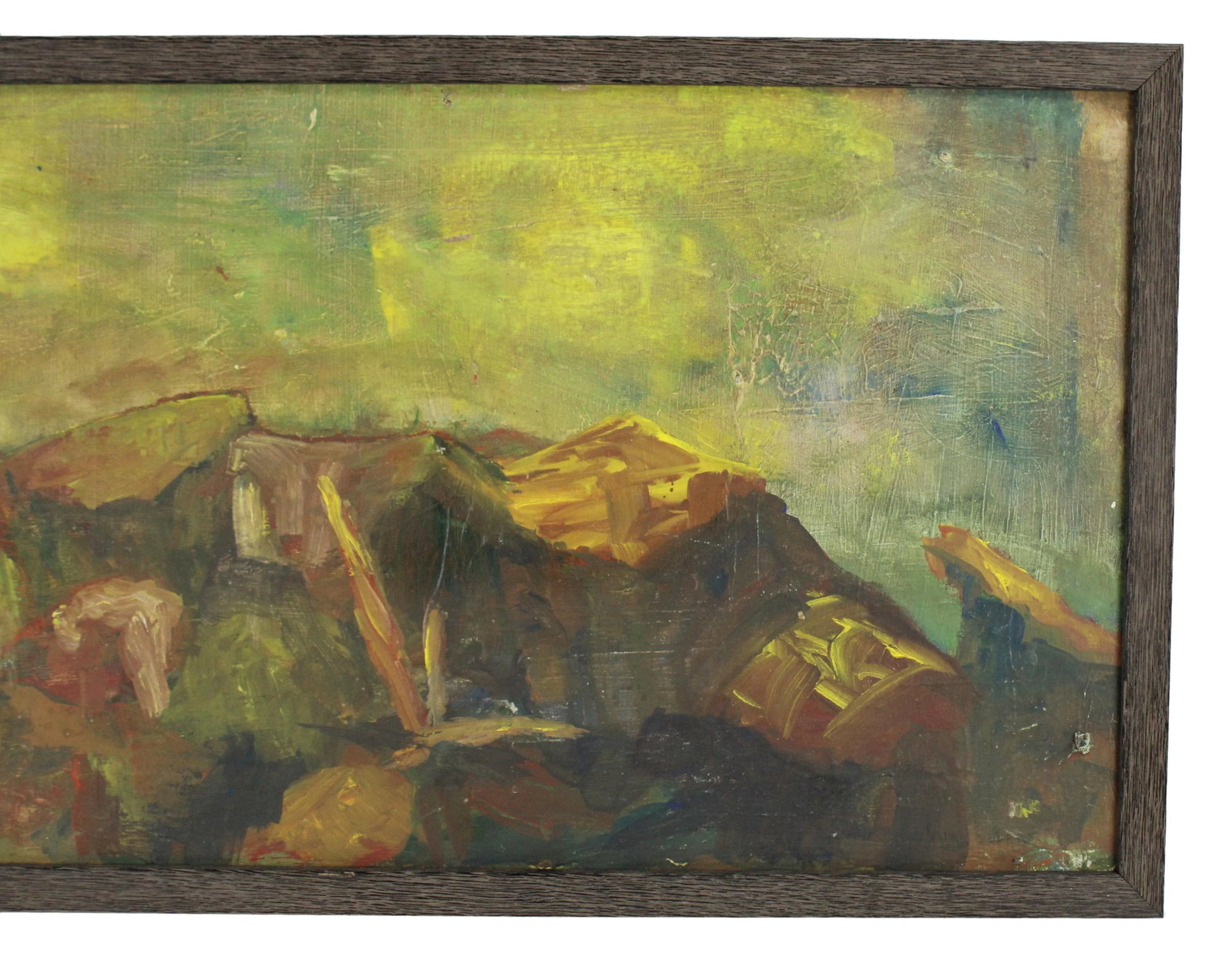 Vintage Wide Abstracted Mountain Landscape Oil Painting - 4
