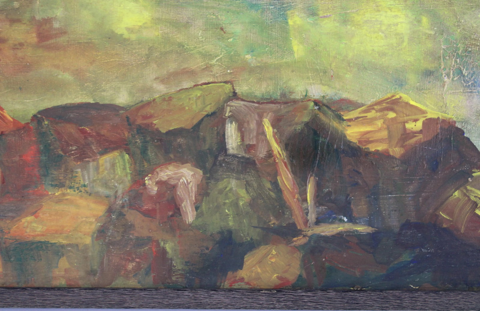 Vintage Wide Abstracted Mountain Landscape Oil Painting - 5