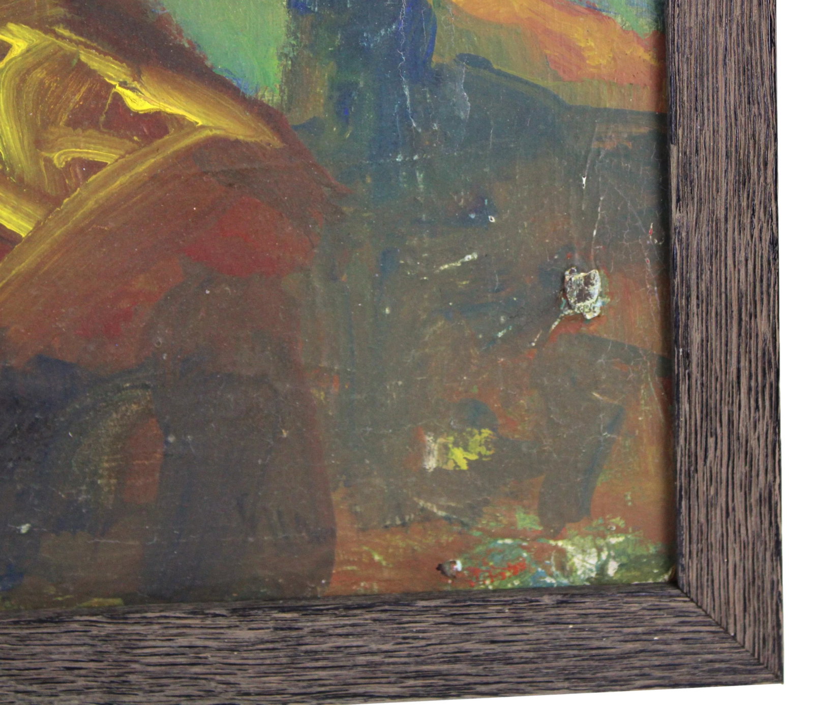 Vintage Wide Abstracted Mountain Landscape Oil Painting - 8