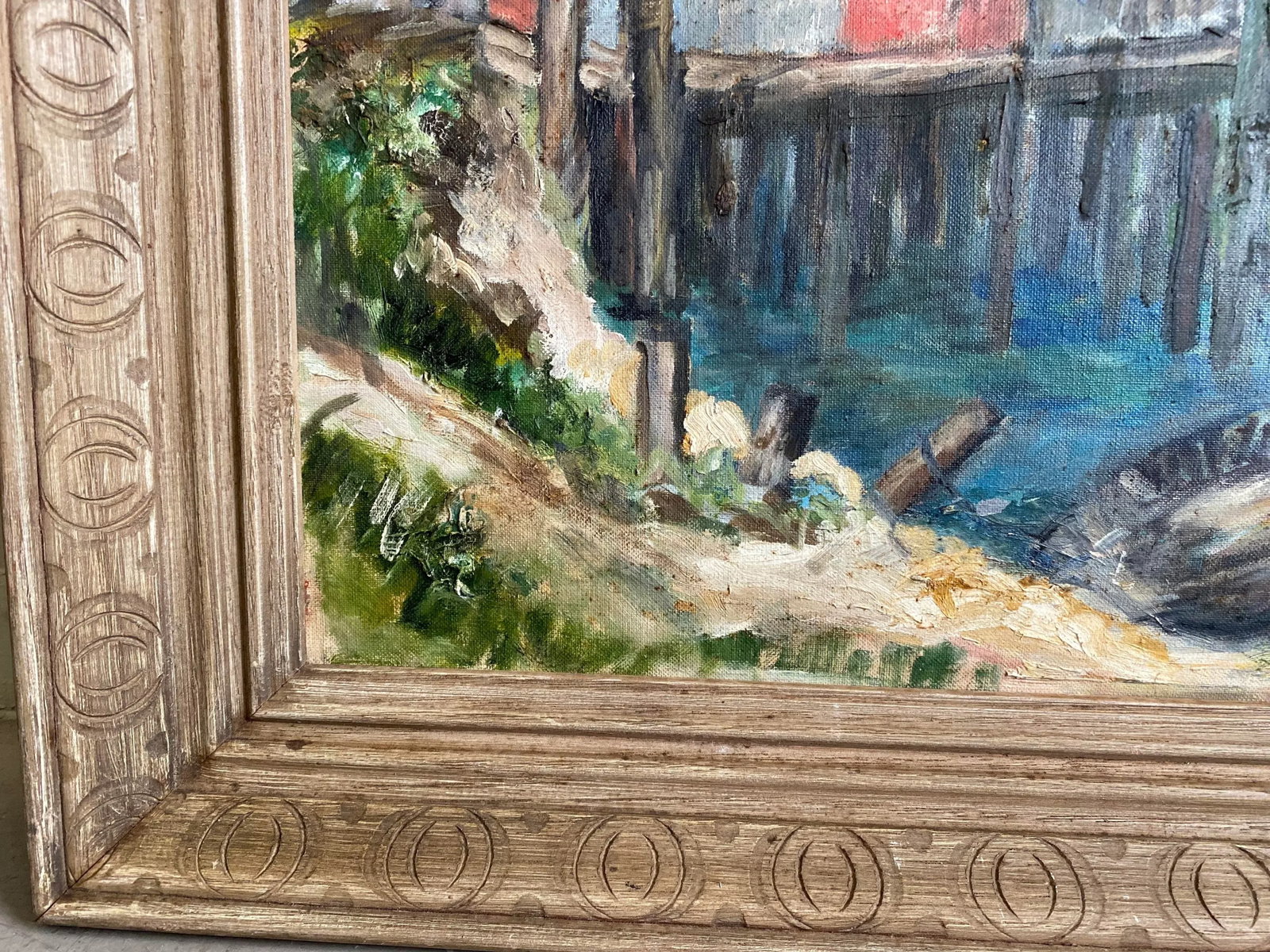 Vintage 1960s Harbor Scene Painting With Boats and Lobster Fisherman, Signed, Framed - 9