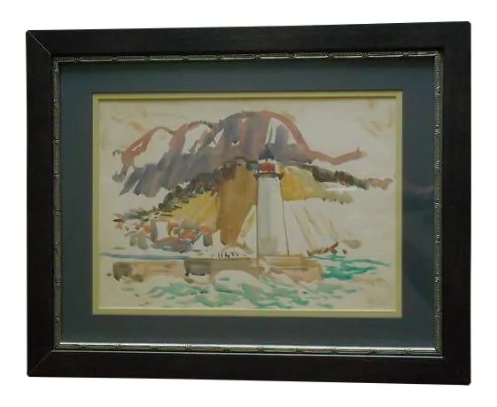 Original Signed Watercolor- French Coastal View With Lighthouse (1 of 4)