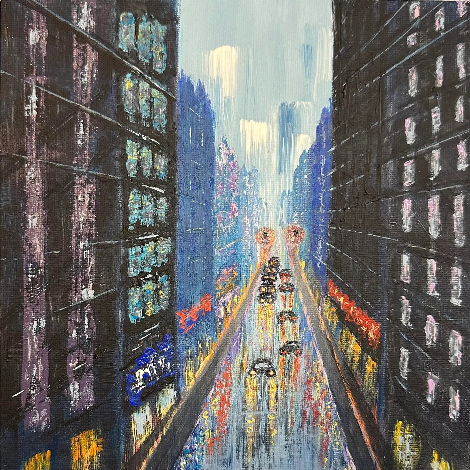 "Cityscape 1" Contemporary Original Expressionist Acrylic Painting by Deb Bossert (1 of 4)