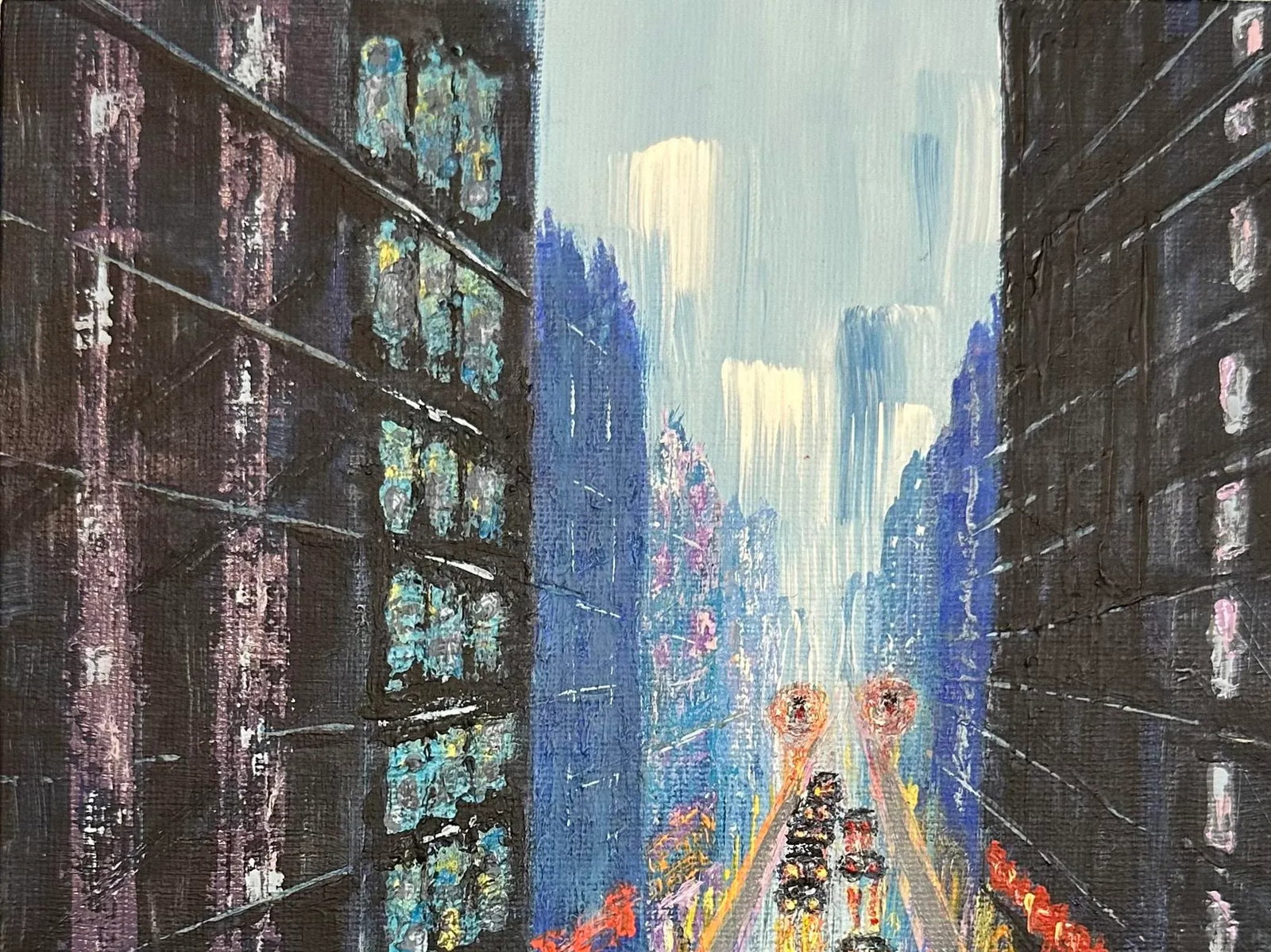 "Cityscape 1" Contemporary Original Expressionist Acrylic Painting by Deb Bossert - 3