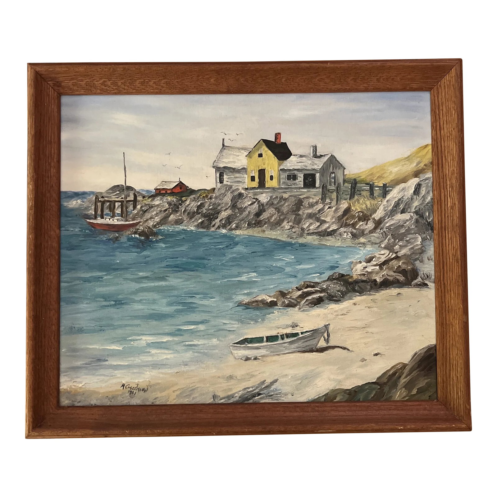 1960s Modern American Seascape Oil Painting, Framed: Seascape with great colors, great condition Condition: Alterations: Original Condition Unaltered Imperfections: Some Imperfections Condition Notes: No imperfections Origin: United States Materials