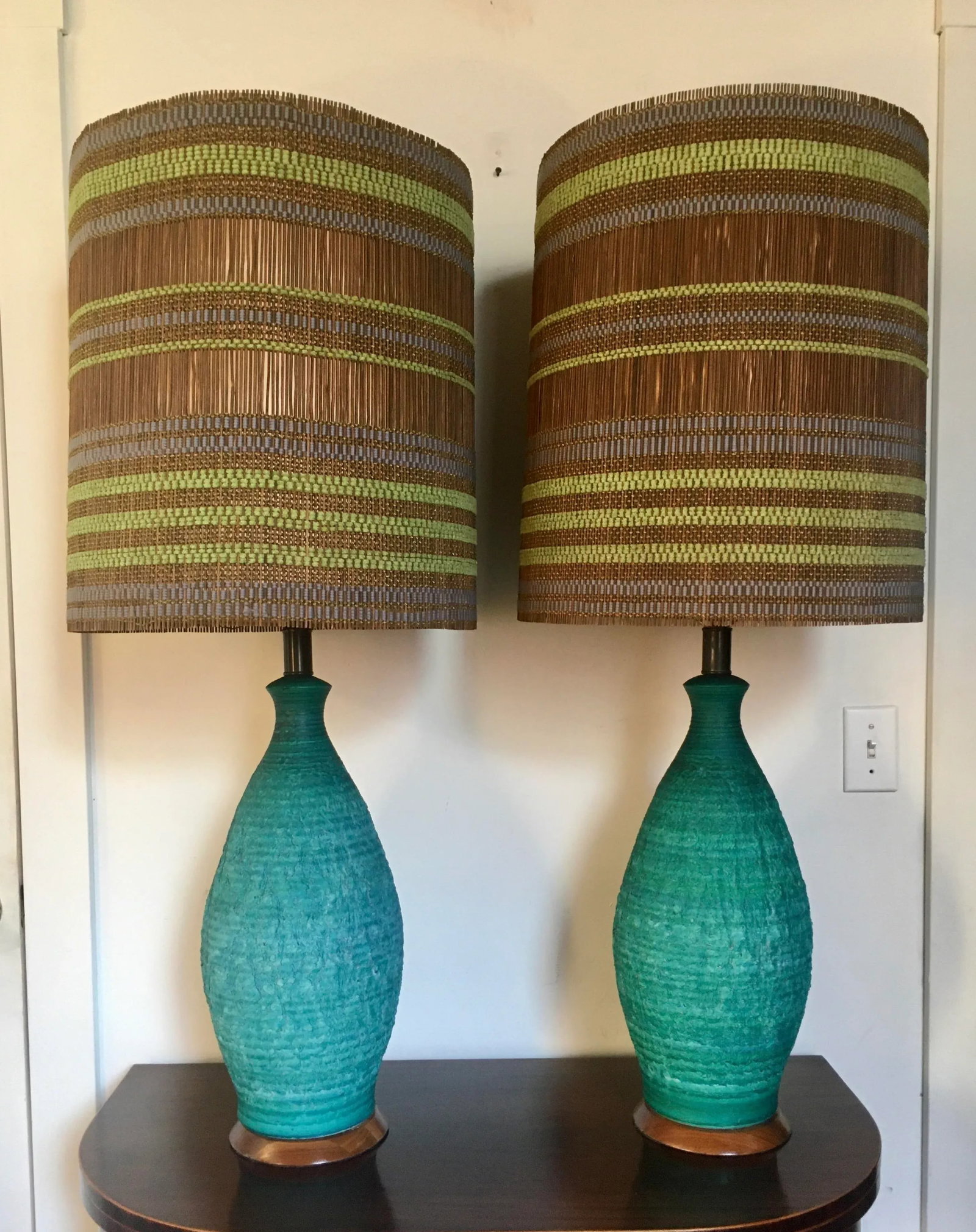 1960s Quartite Sea Green Lamps With Maria Kipp Lampshades - 13