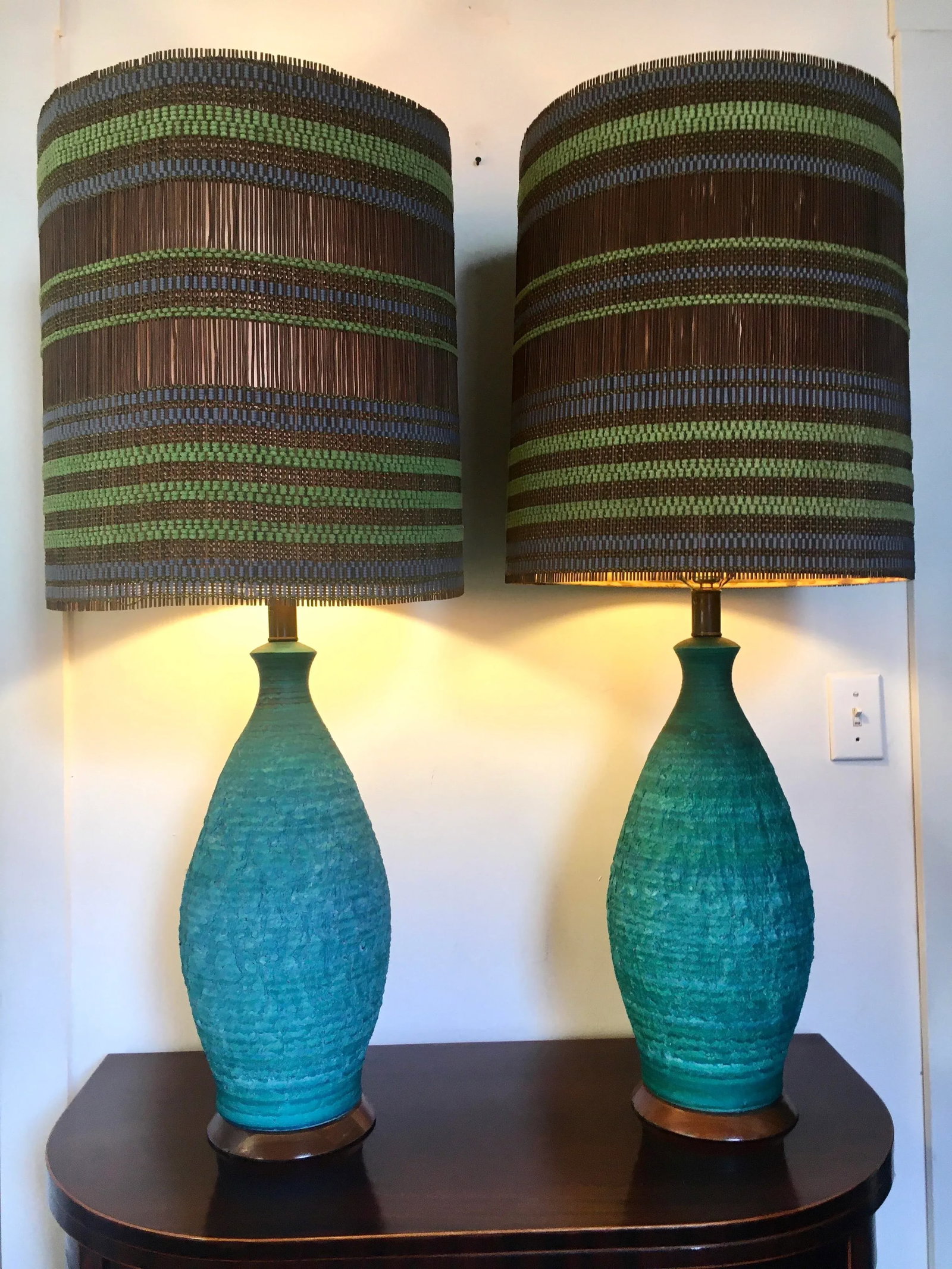 1960s Quartite Sea Green Lamps With Maria Kipp Lampshades - 7