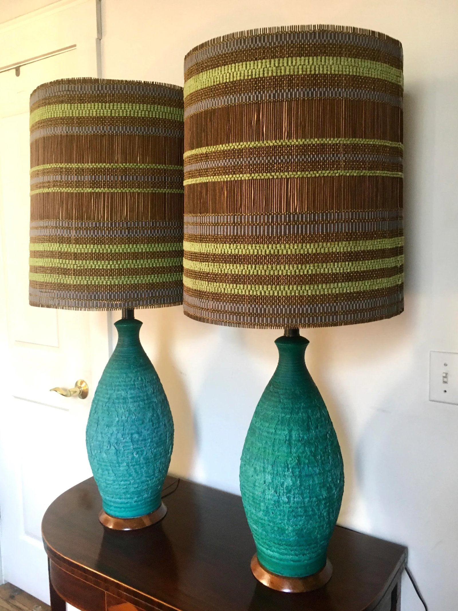 1960s Quartite Sea Green Lamps With Maria Kipp Lampshades - 8