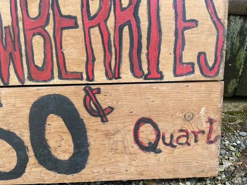 1940s Antique Rustic Hand Painted Jersey Farm Stand Strawberries Sign - 3