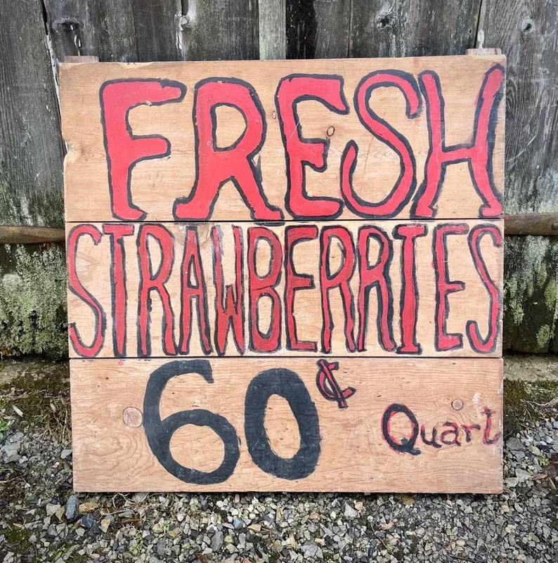 1940s Antique Rustic Hand Painted Jersey Farm Stand Strawberries Sign - 6