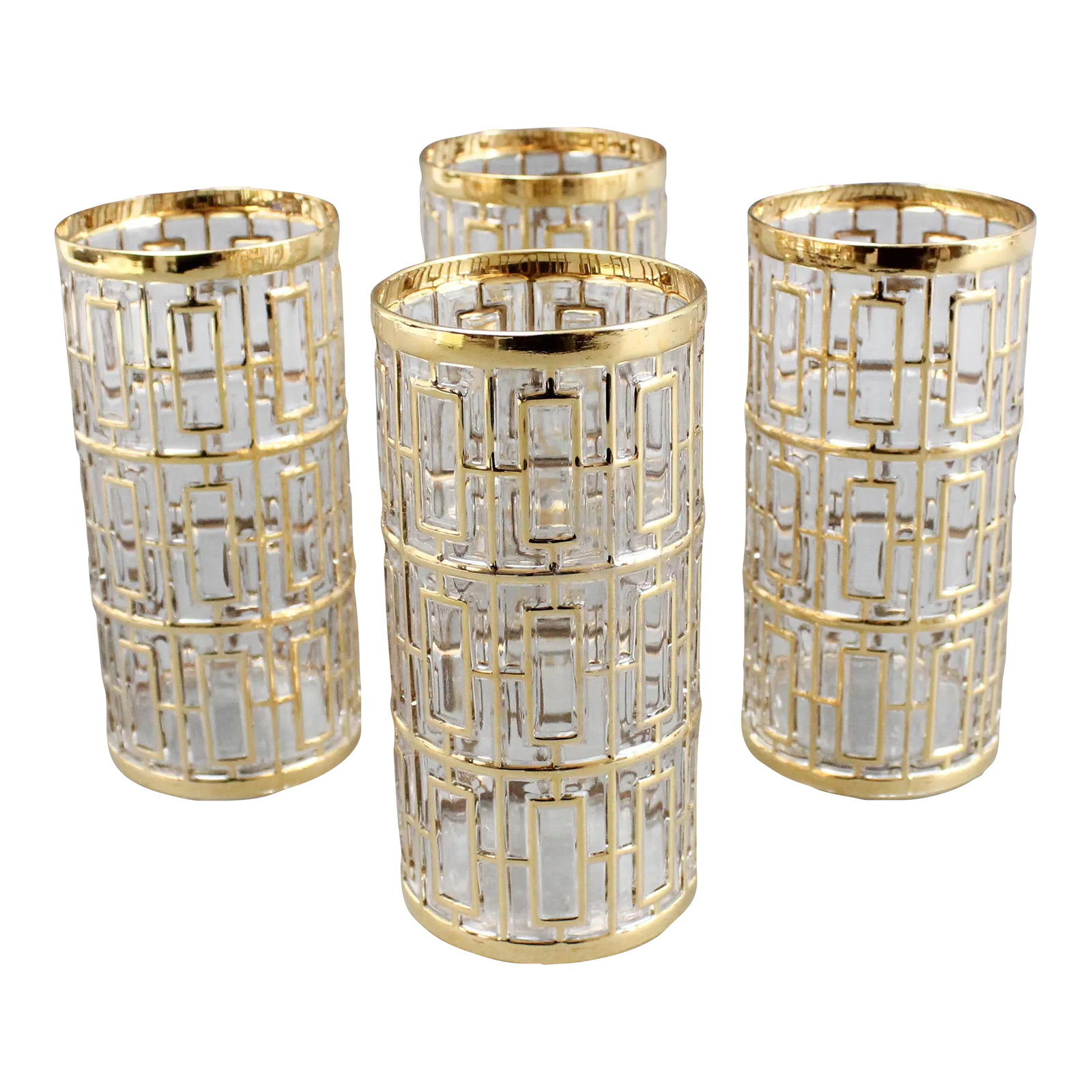 Vintage Imperial Glass Shoji Trellis 22k Gold Highball Glasses Tumblers- Set of 4: Imperial Glass Shoji Trellis 22K Gold Highball Glasses Tumblers 5 3/4" Set of 4. Condition: Alterations: Original Condition Unaltered Imperfections: Some Imperfections Condition Notes: Great