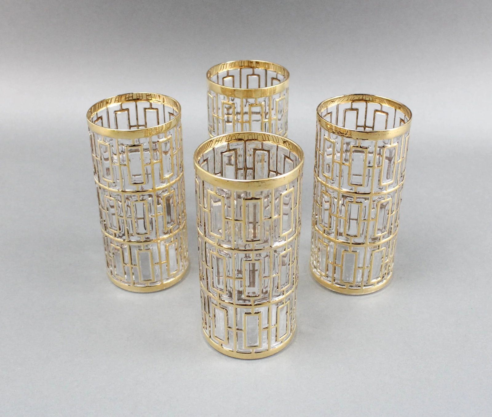 Vintage Imperial Glass Shoji Trellis 22k Gold Highball Glasses Tumblers- Set of 4 - 2
