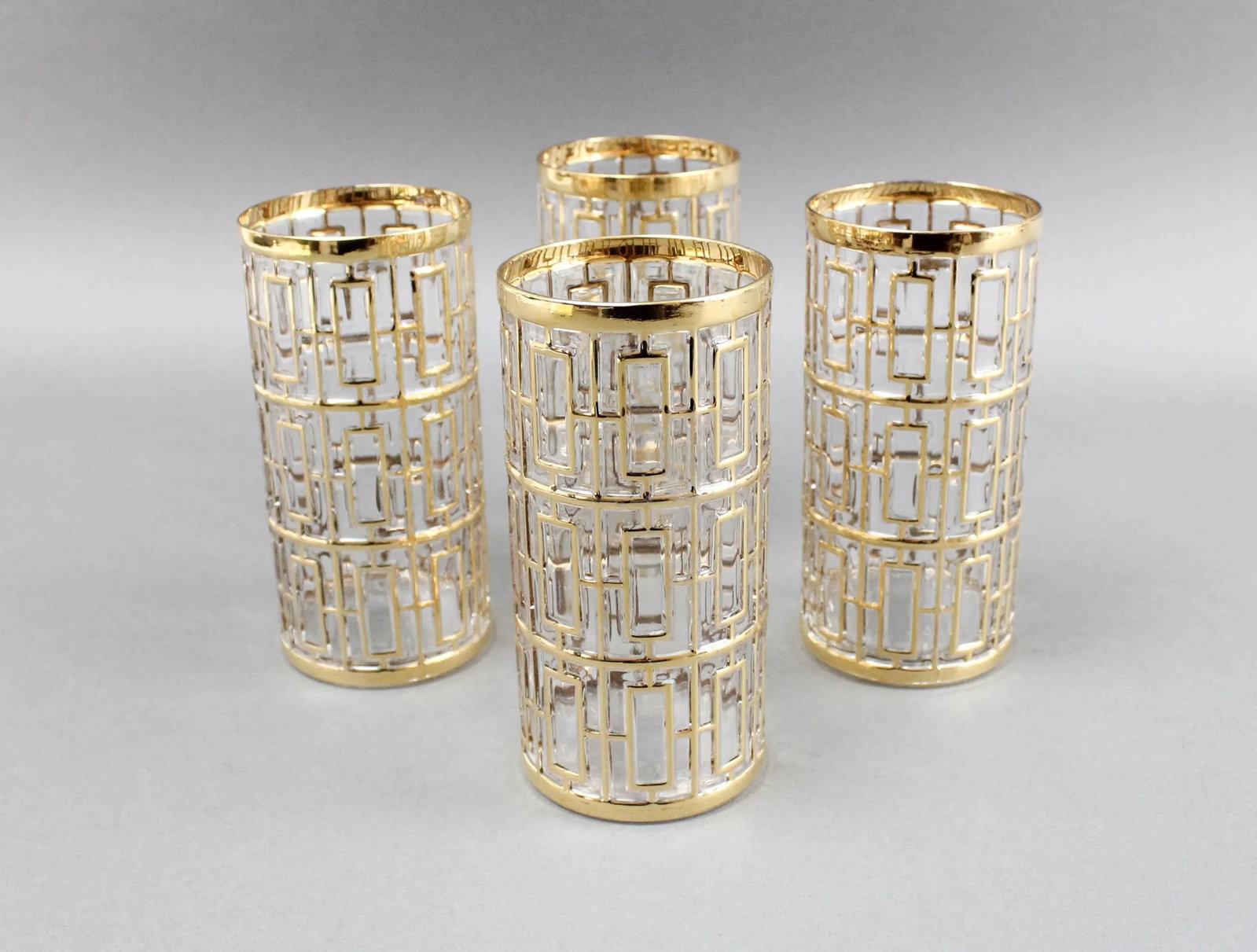 Vintage Imperial Glass Shoji Trellis 22k Gold Highball Glasses Tumblers- Set of 4 - 7