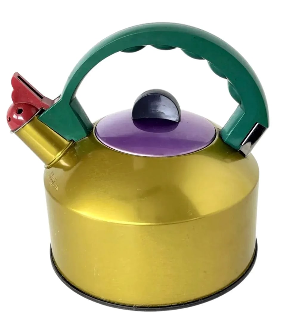 1980s Vintage Yoshiharu Fuwa for Ikea Postmodern Memphis Anodized Aluminum Whistling Teapot Collecti - 2