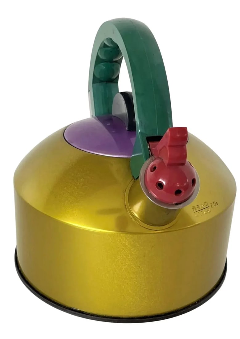 1980s Vintage Yoshiharu Fuwa for Ikea Postmodern Memphis Anodized Aluminum Whistling Teapot Collecti - 3