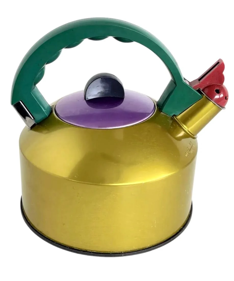 1980s Vintage Yoshiharu Fuwa for Ikea Postmodern Memphis Anodized Aluminum Whistling Teapot Collecti - 8