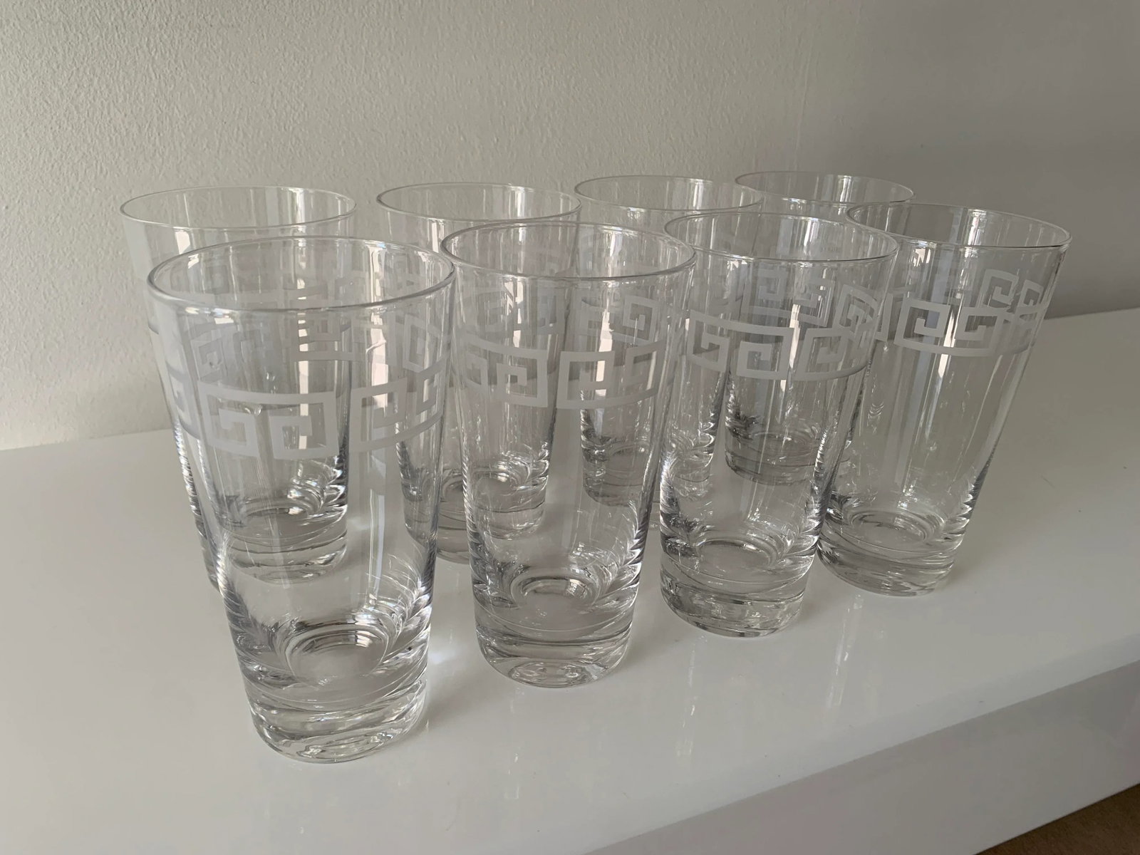 Vintage Etched Greek Key Tumbler Glasses-Set of 8 - 2