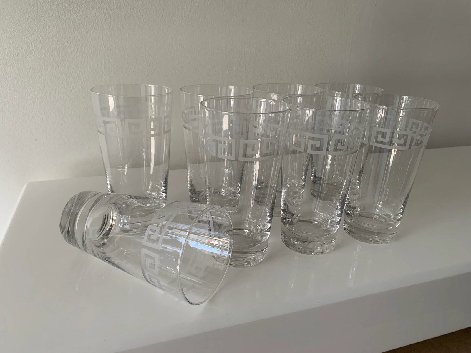Vintage Etched Greek Key Tumbler Glasses-Set of 8 - 3