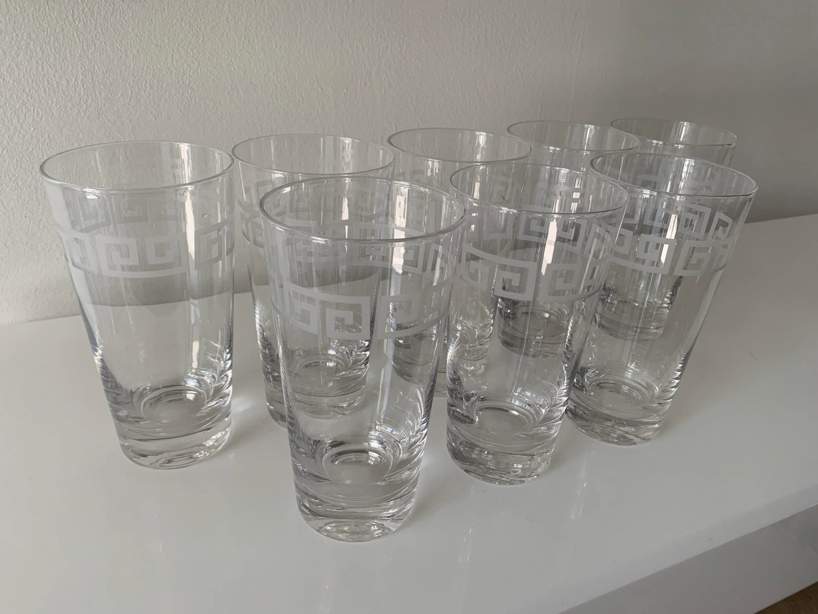 Vintage Etched Greek Key Tumbler Glasses-Set of 8 - 4