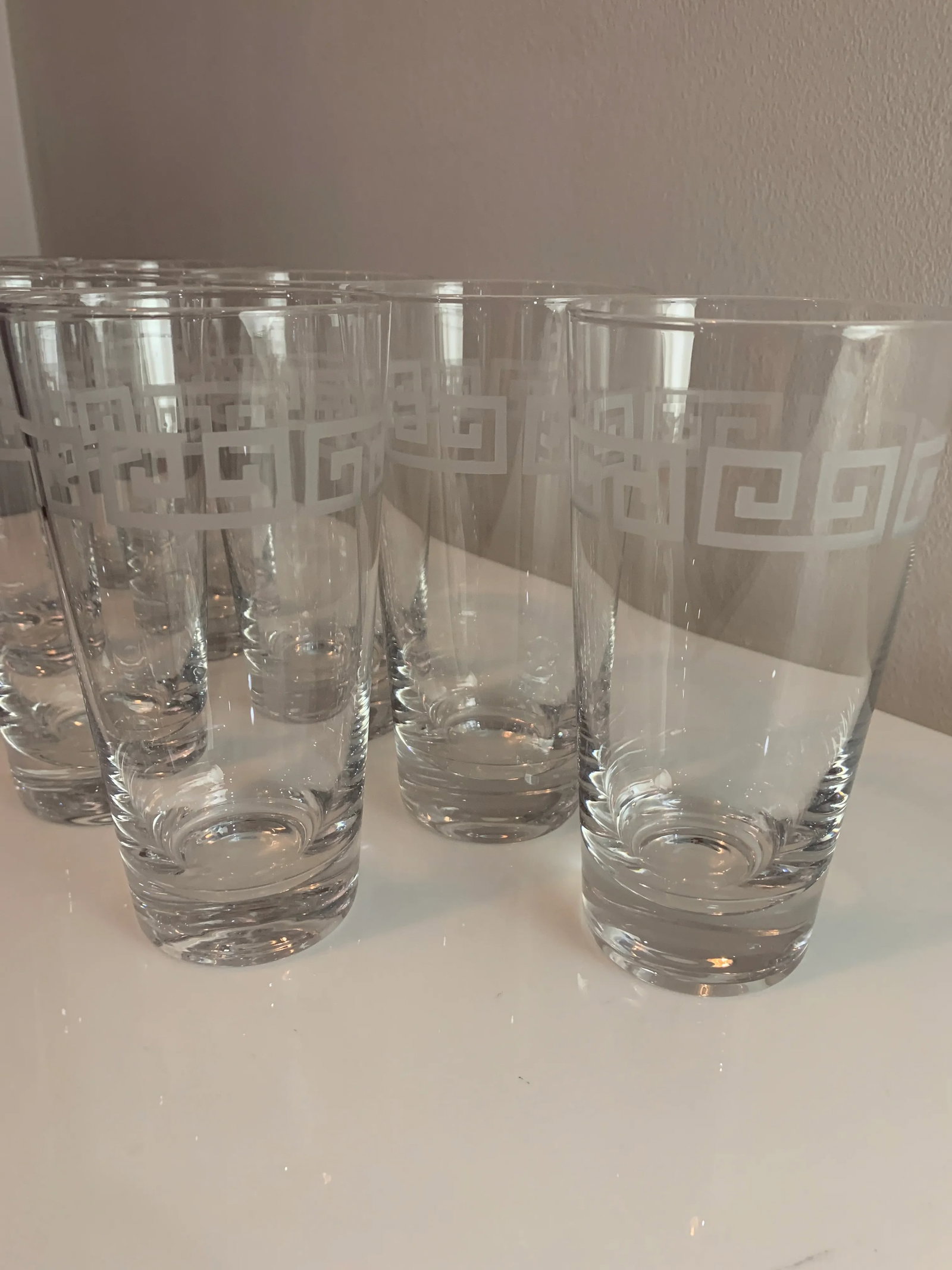 Vintage Etched Greek Key Tumbler Glasses-Set of 8 - 6