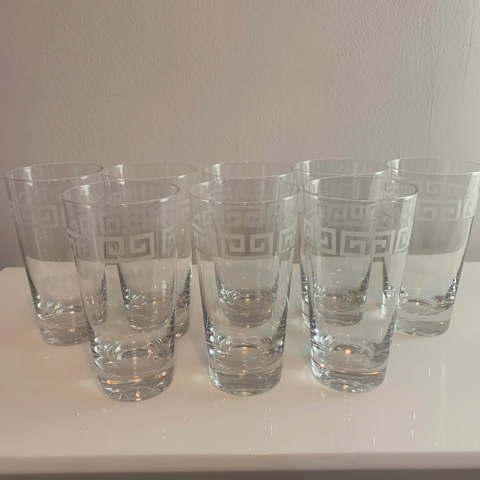 Vintage Etched Greek Key Tumbler Glasses-Set of 8 - 7