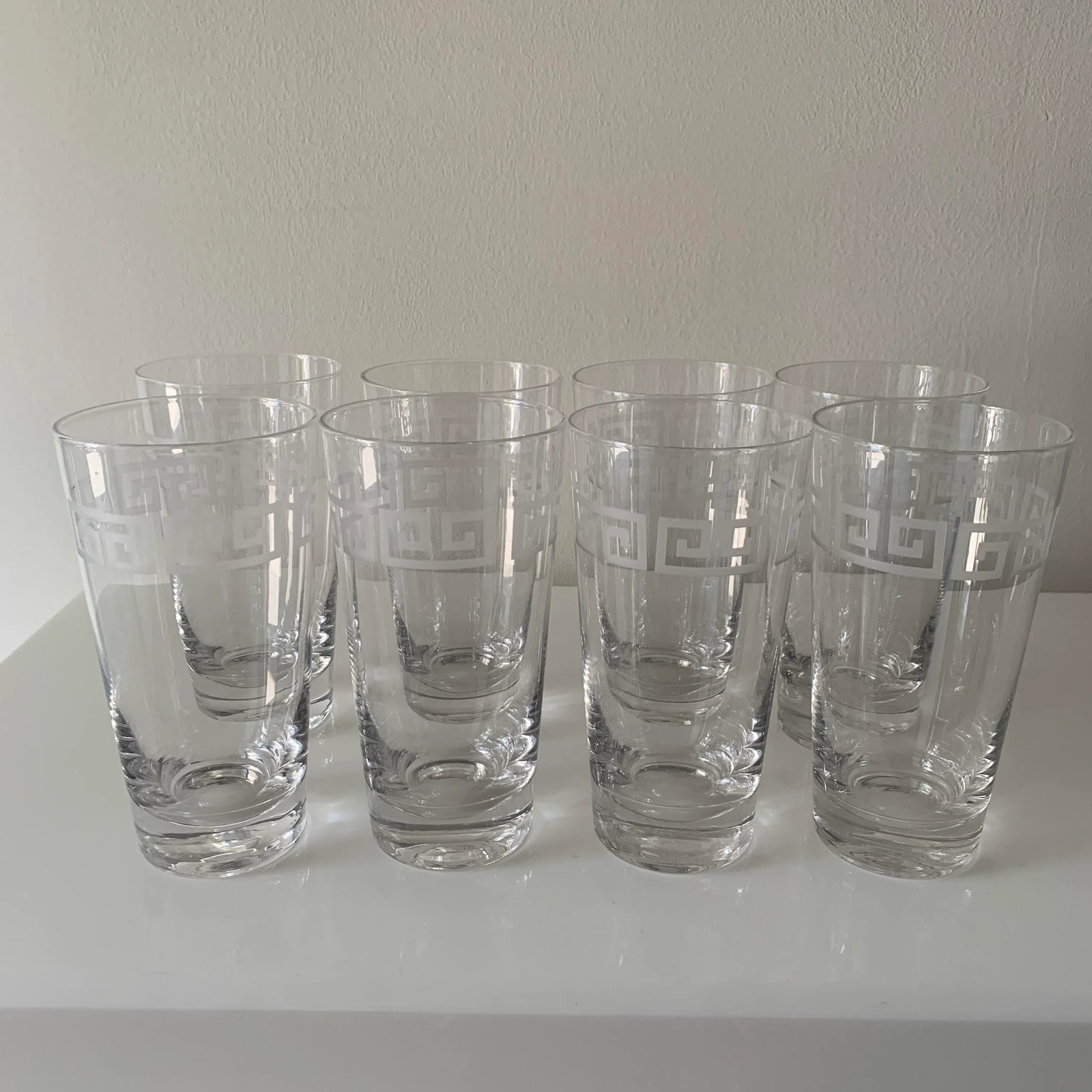 Vintage Etched Greek Key Tumbler Glasses-Set of 8 - 8