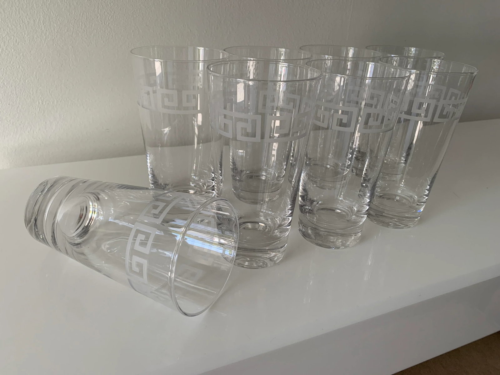 Vintage Etched Greek Key Tumbler Glasses-Set of 8 - 9