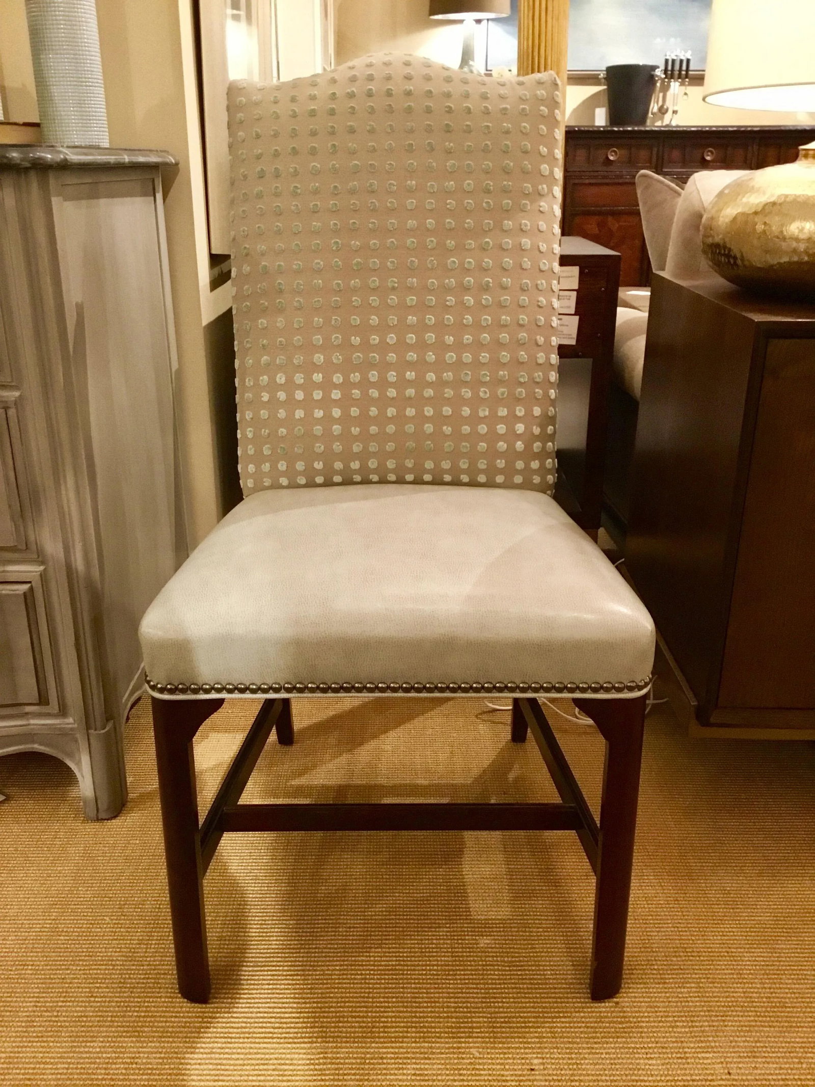 Hickory Chair Transitional Soft Gray Leather and Beige Linen Side Chair - 2