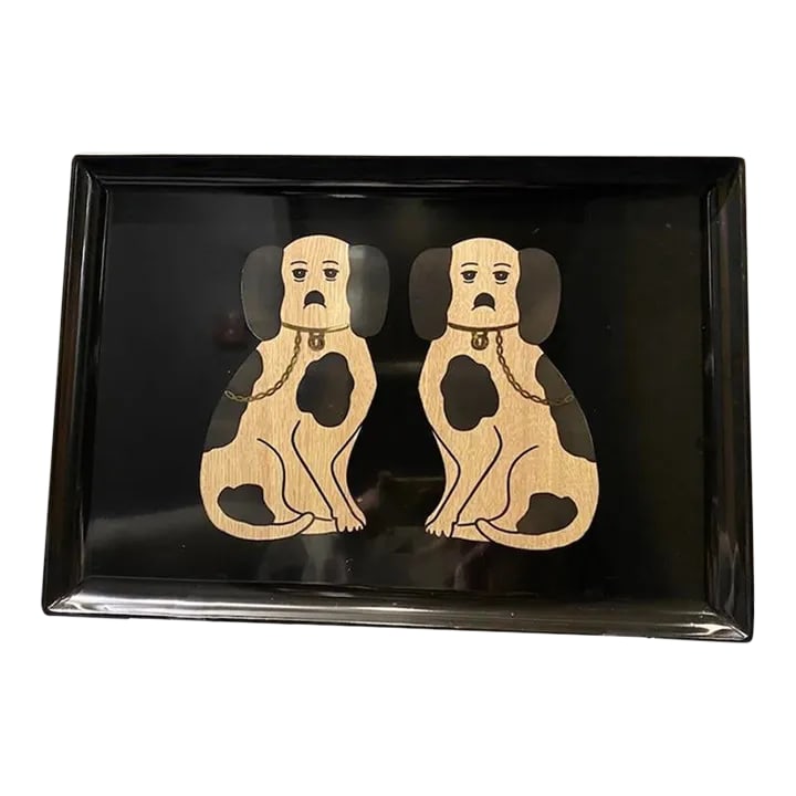 Mid 20th Century Couroc of Monterey Foo Dog Serving or Bar Tray: A really gorgeous Couroc of Monterey Tray depicting the classic Foo Dogs! It's hard for me to part with this as it was such a "find" . . . so I won't be disappointed if it takes awhile to sell. Foo