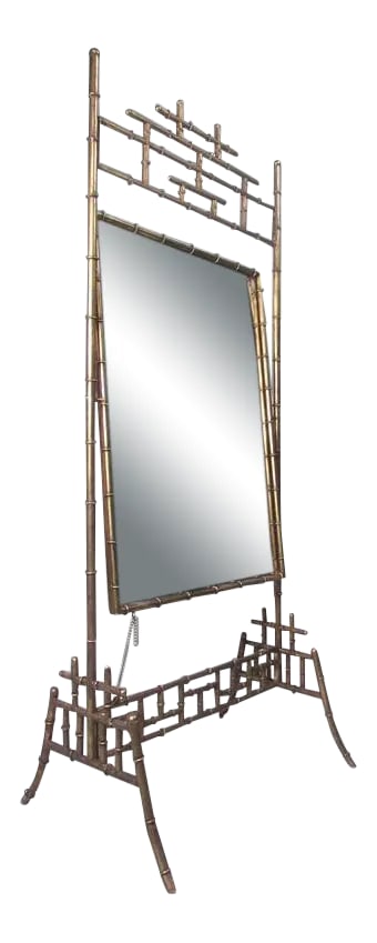 Bamboo Style Full Length Dressing Mirror: This unique full length dressing mirror features asian-style faux bamboo design in a decorator gold, perfect addition for changing room or boudoir. Mirror tilts and makes a stylish addition to home or