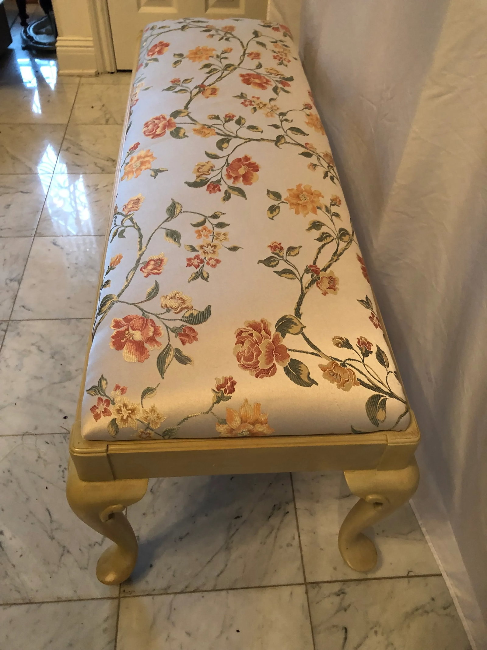 1990s Ethan Allen Country French Floral Upholstered Bench - 2