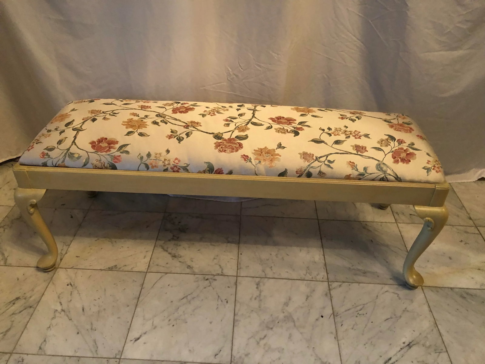 1990s Ethan Allen Country French Floral Upholstered Bench - 4